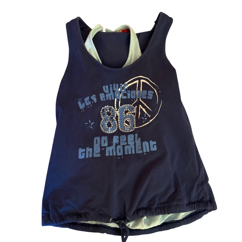Tipster Y2K Navy Layered Graphic Tank Halter Top M